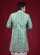 Thread Work Indowestern in Pista Green Color